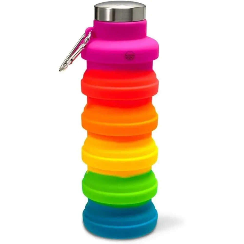 Mayim Collapsible Caribiner 17oz Silicone Water Bottle Rainbow Pink Collectible